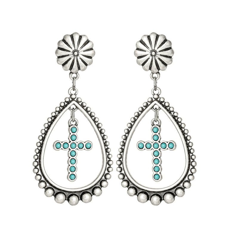 Jessica Simpson Turquoise Stone Cross Drop Earring - Walmart.com