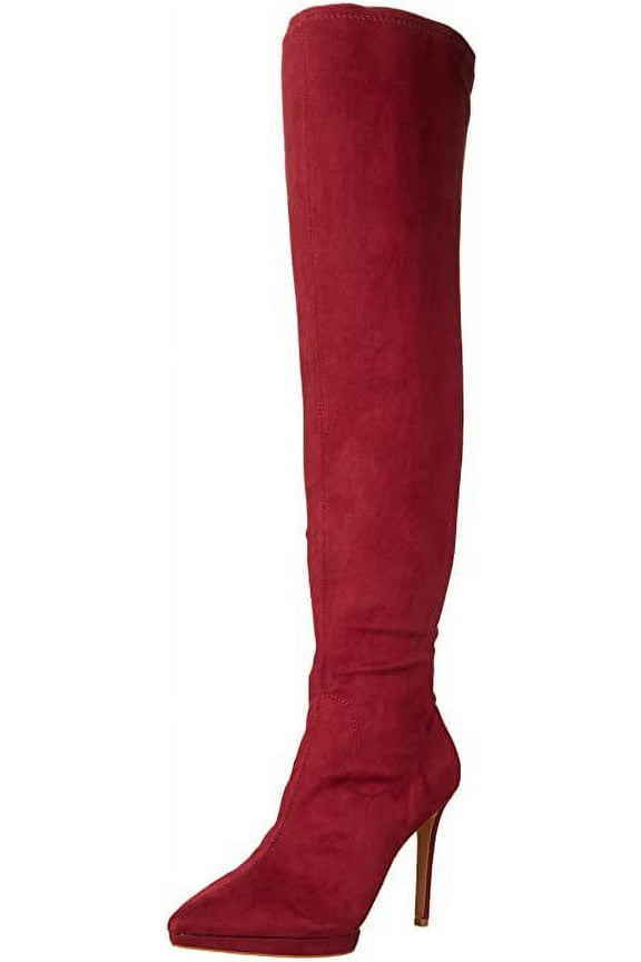 Vallrie High Heel Over The Knee Pointed Toe Boots Red Suede (Berrilicious, 7)