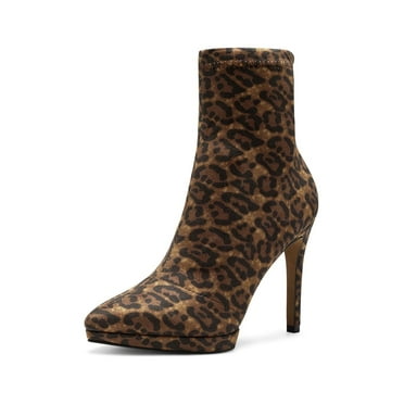 Jessica Simpson Valyn Leopard High Stiletto Heel Pointed Platform Bootie Natural (Natural, 6.5)
