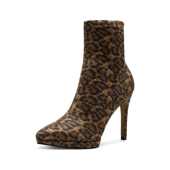 Jessica Simpson Valyn Leopard High Stiletto Heel Pointed Platform Bootie Natural (Natural, 8.5)