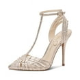 thumbnail image 1 of Jessica Simpson Wisata Sandals Women Ankle Strap Pointed Toe Stiletto Pumps (Gold Champagne, 7), 1 of 3