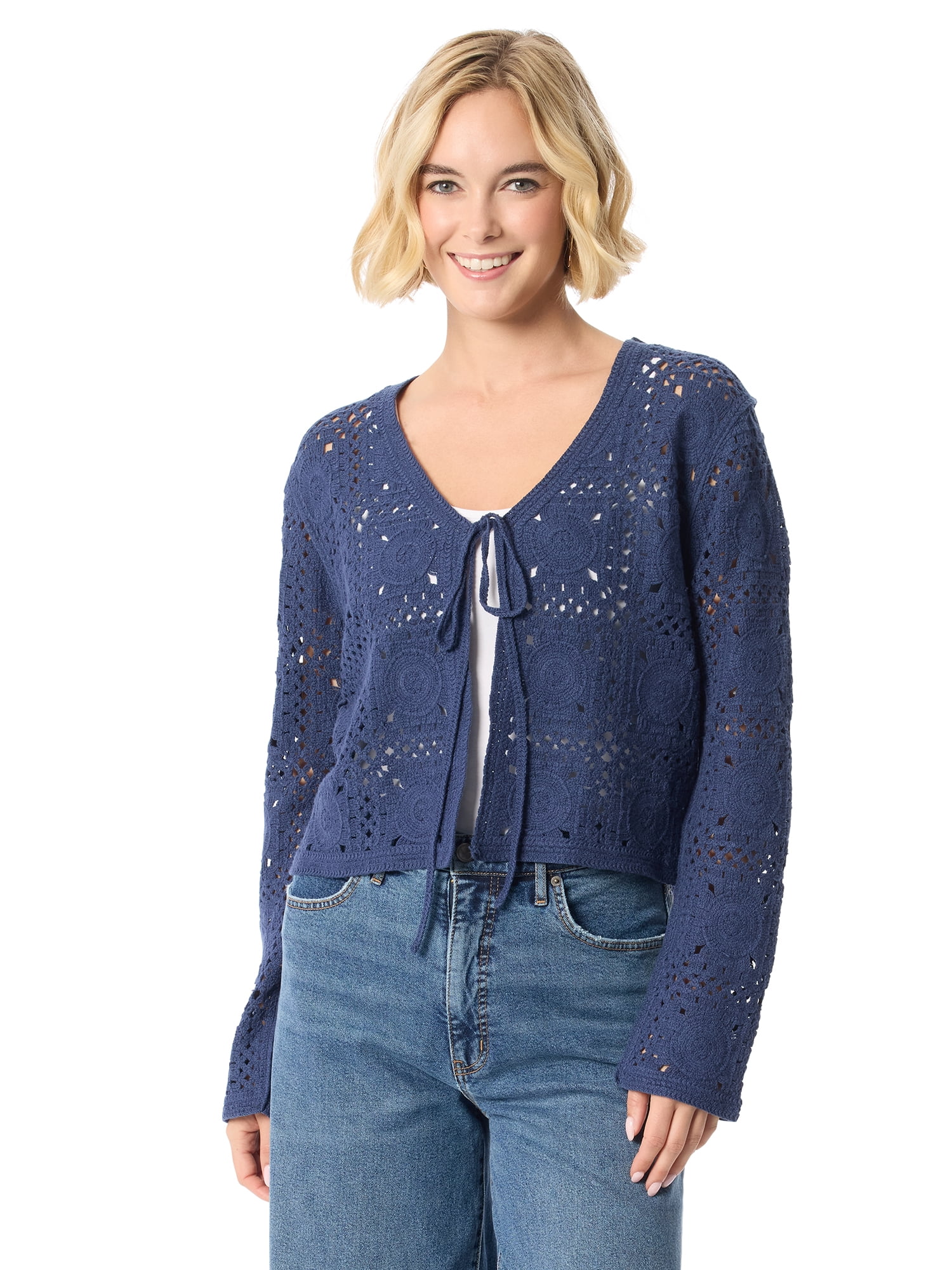 Jessica Simpson Women's Avarie Crochet Cardigan, S-XL, Tie