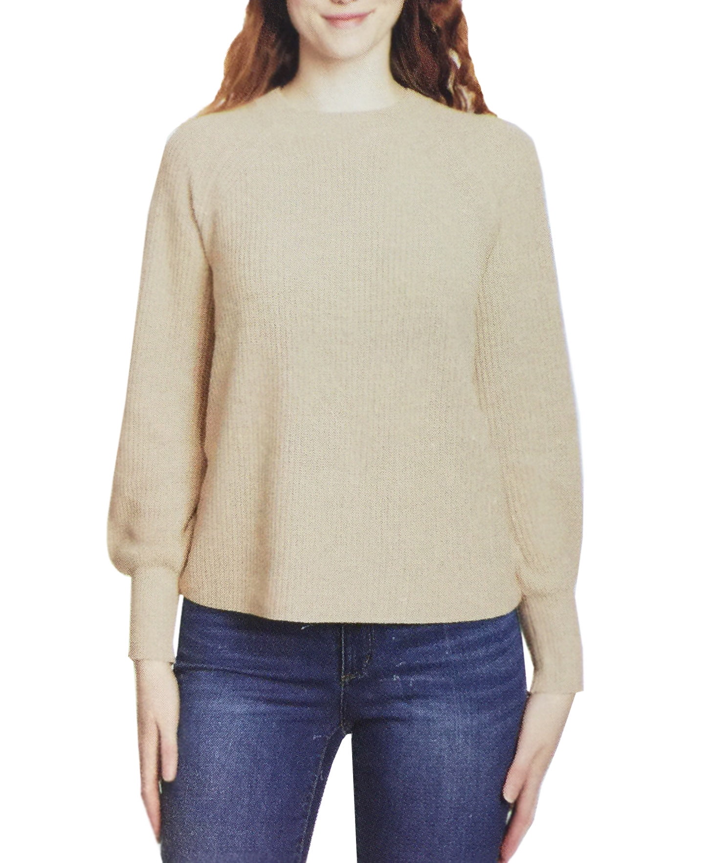 Jessica Simpson Women s Bell Sleeve Soft Rib Knit Top Relaxed Fit Sweater Cream Large