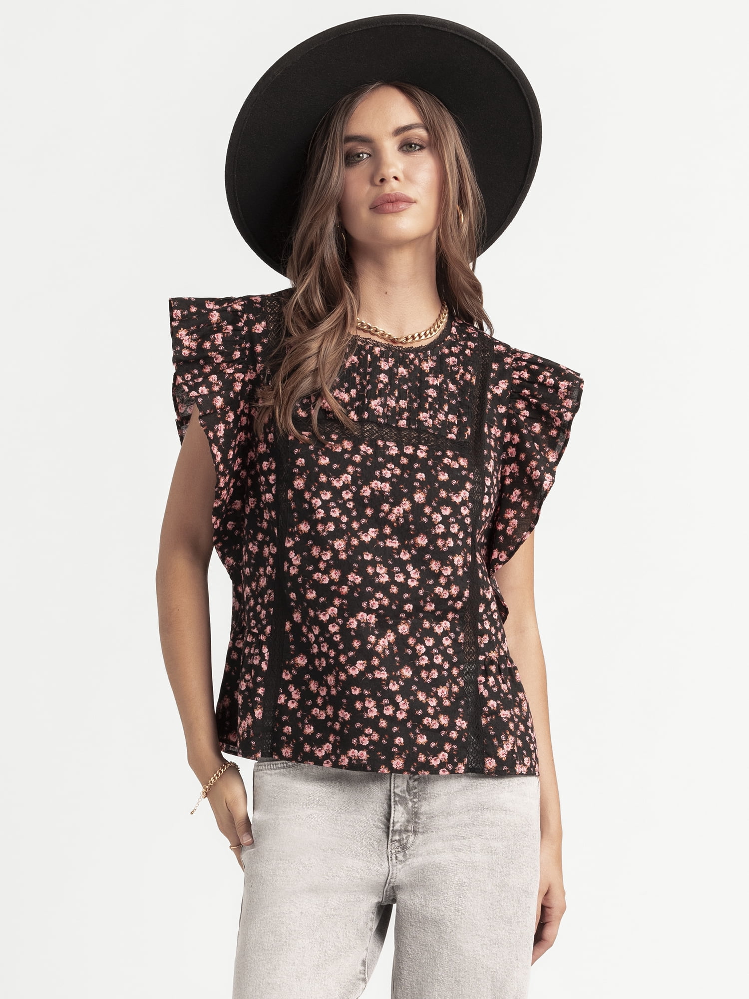 Jessica Simpson Women’s Bowie Cotton Blouse with Ruffle Sleeves, Sizes XS-XL