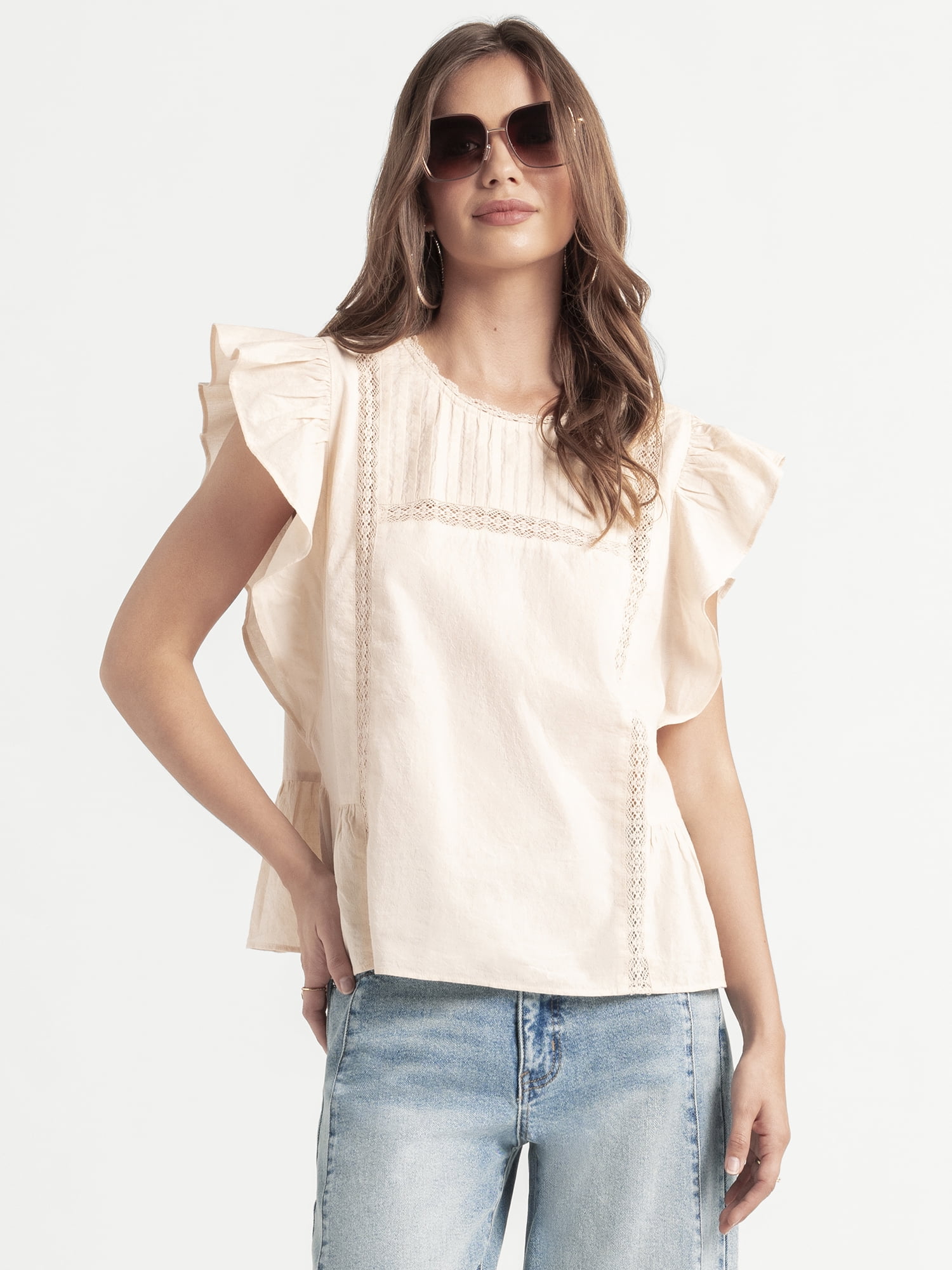 Jessica Simpson Women’s Bowie Cotton Blouse with Ruffle Sleeves, Sizes XS-XL