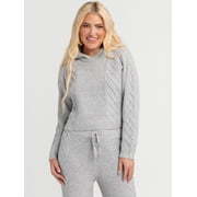 Jessica Simpson Women's Brigite Cropped Mixed Stitch Hoodie Sweater, Sizes XS-XL