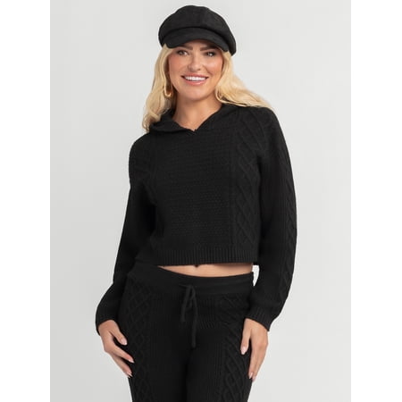 Jessica Simpson Women's Brigite Cropped Mixed Stitch Hoodie Sweater, Sizes XS-XL