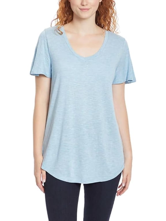 Women's Carly Flutter Short Sleeve Tee Shirt (Pale Sky, Medium)
