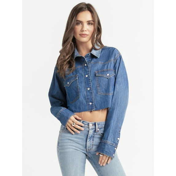 Jessica Simpson Women's Cropped Denim Western Shirt, Sizes XS-XL