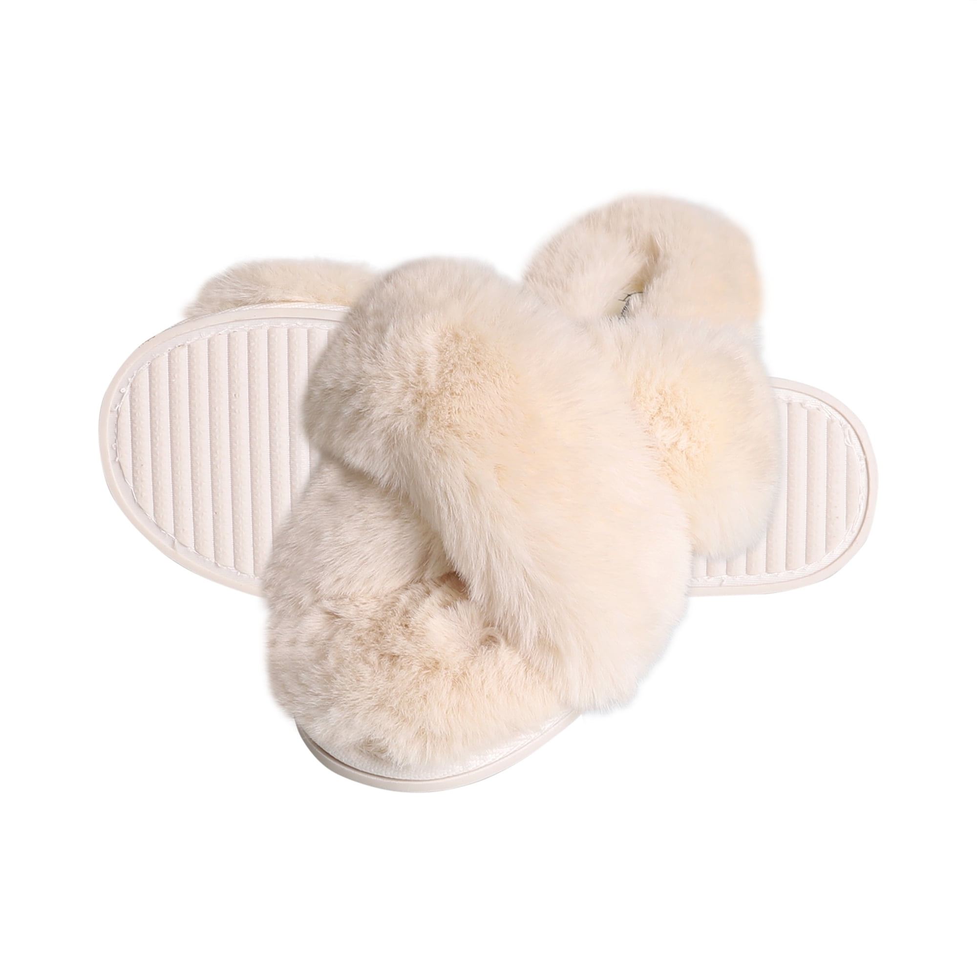 Jessica Simpson Women's Faux Feather Slide Slippers - Memory Foam Insole, Anti-Slip Sole, Sizes S-XL