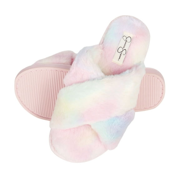 Jessica Simpson Women's Cross Band Soft Plush Memory Foam House Slipper Slide with Anti-Skid Sole