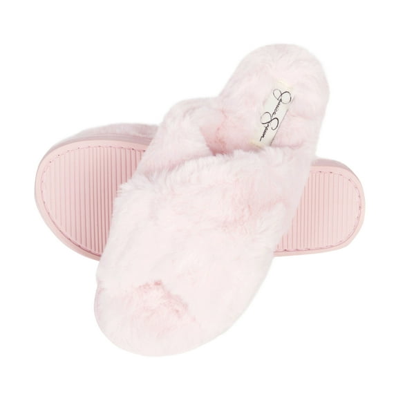 Jessica Simpson Women's Cross Band Soft Plush Memory Foam House Slipper Slide with Anti-Skid Sole
