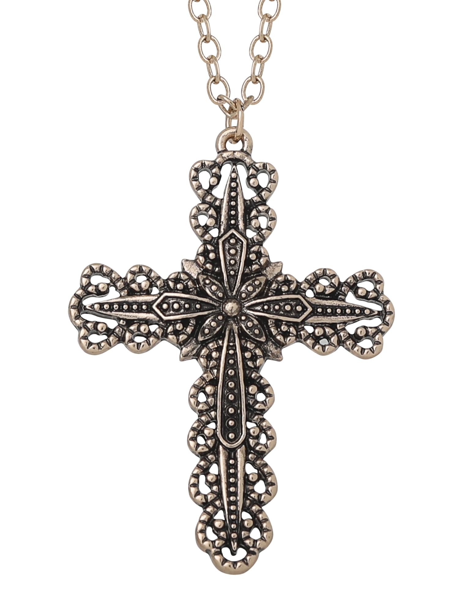 Jessica Simpson Women's Gold-Tone Layered Cross Necklace with Snake Chain and Link Chain