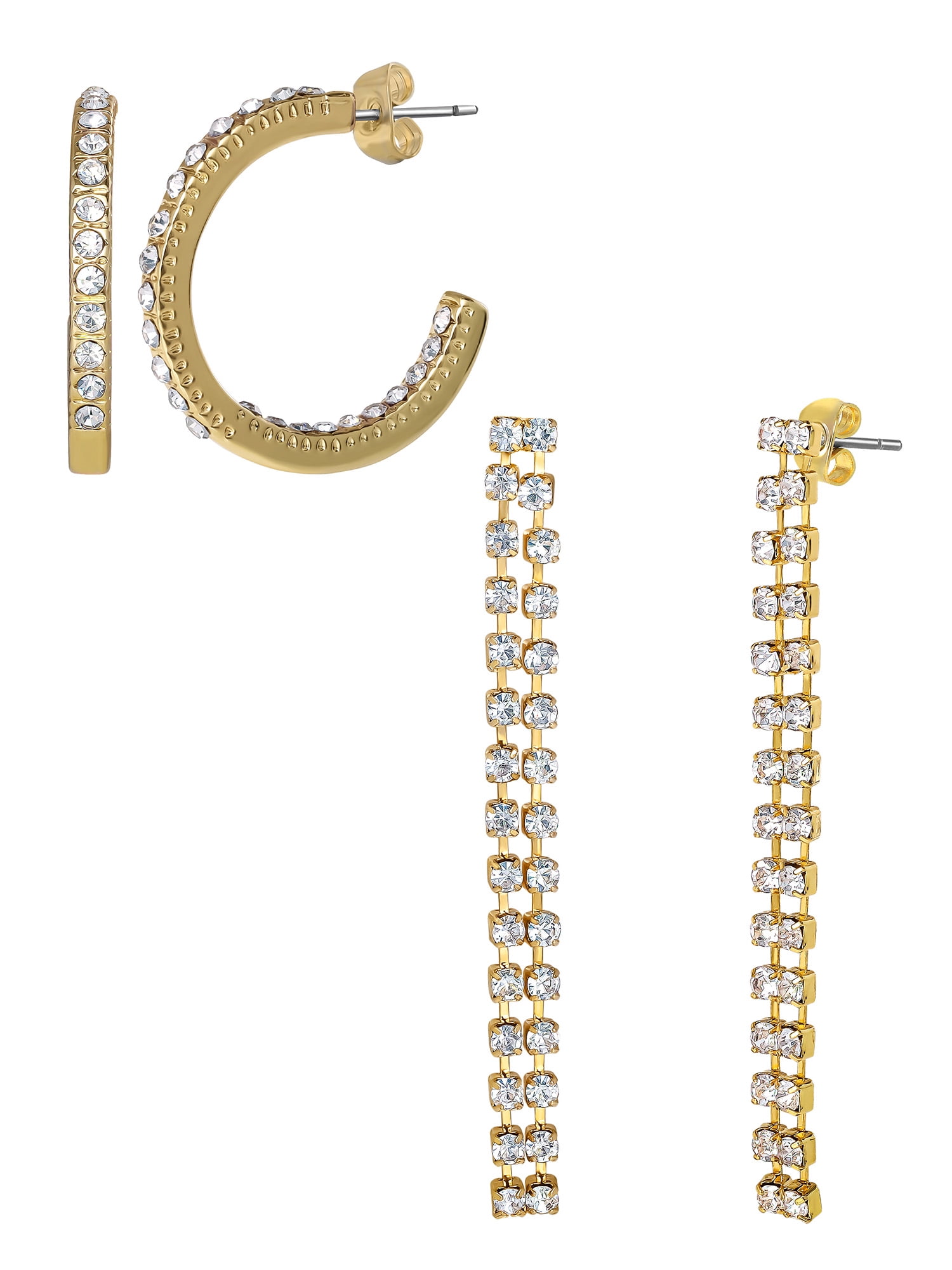 Jessica Simpson Women's Two-Pair Crystal Earring Set - Drop & Hoop Earrings