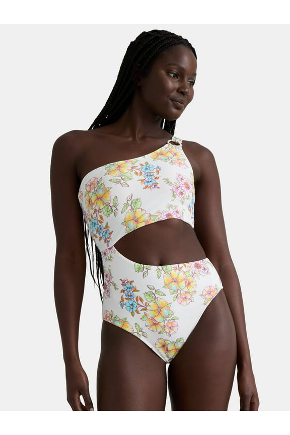 Women’s Cut Out One Shoulder One Piece Swimsuit, Sizes XS-XXL