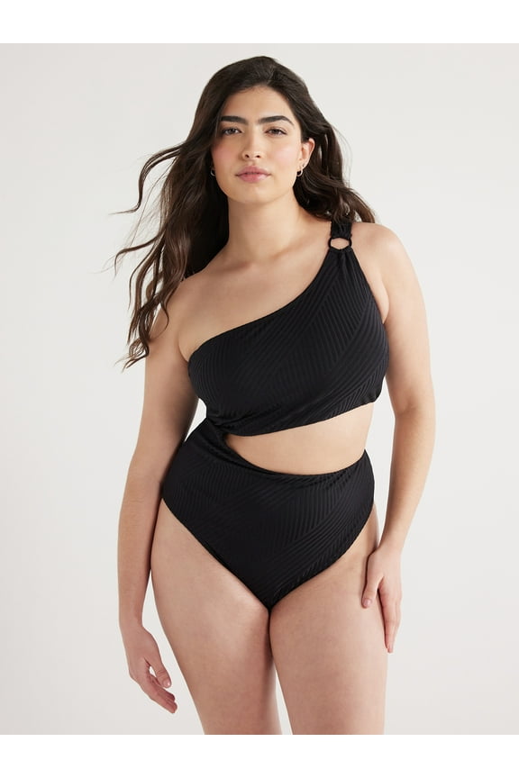 Women's Cutout One Shoulder One Piece Swimsuit, Sizes XS-XXL