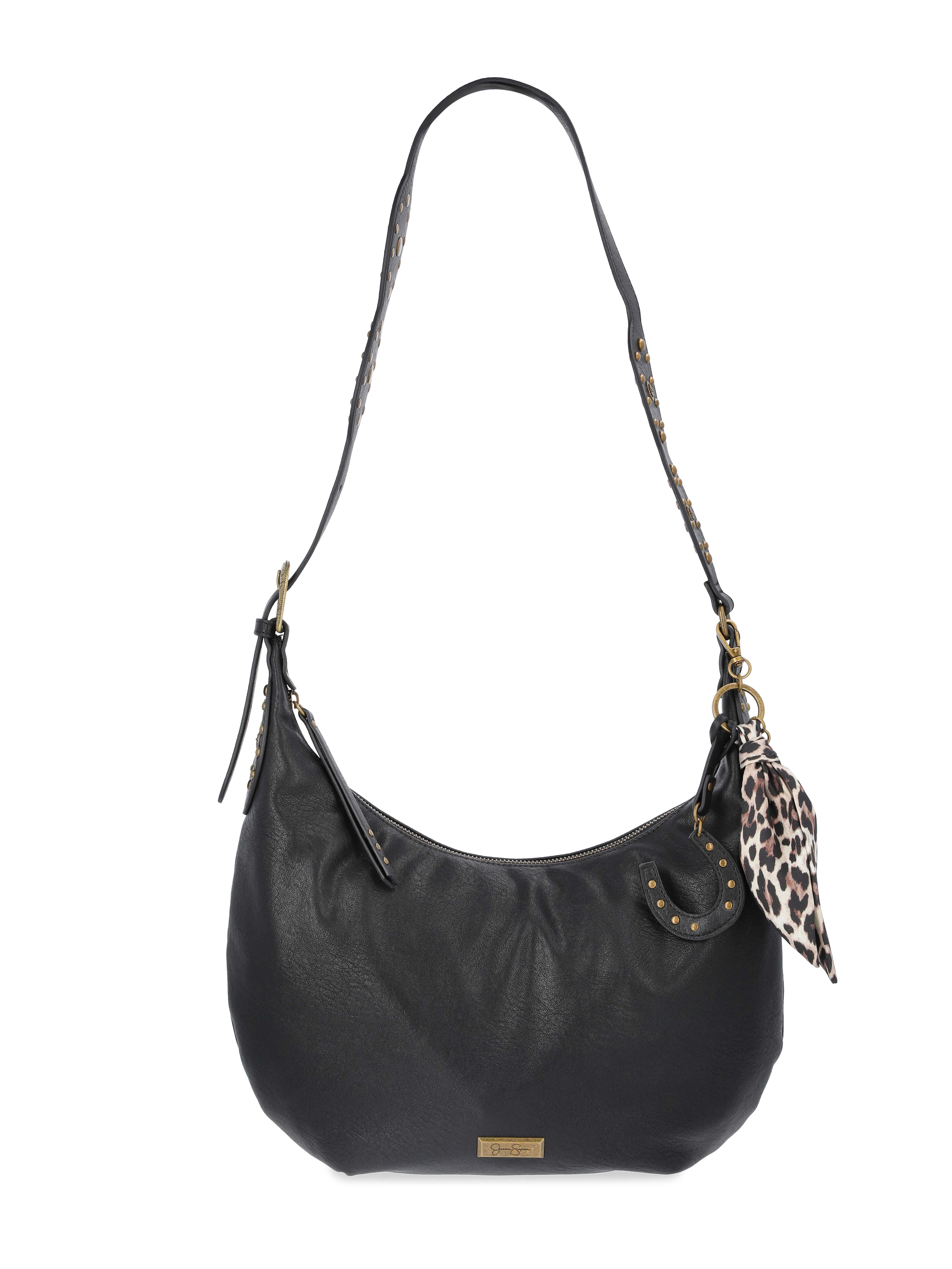 Jessica Simpson Women's Daphne Faux Leather Hobo Handbag, Meteorite Black