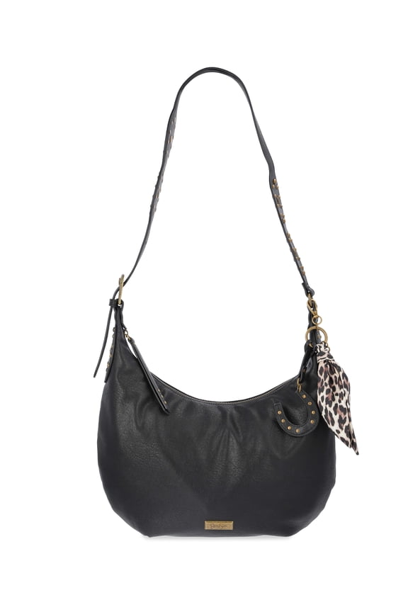Women's Daphne Faux Leather Hobo Handbag, Meteorite Black