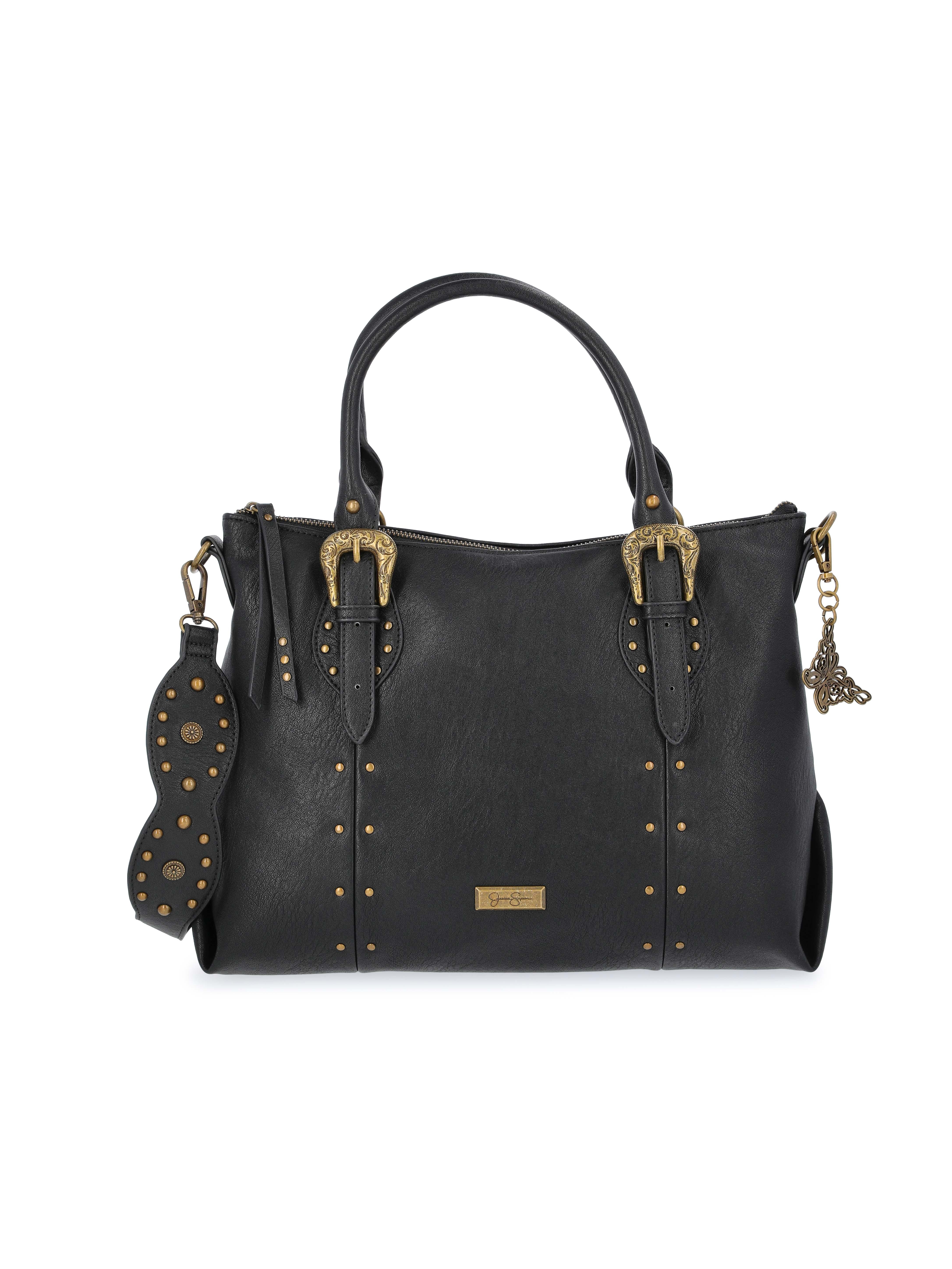 Jessica Simpson Women's Daphne Studded Faux Leather Satchel Handbag, Meteorite Black