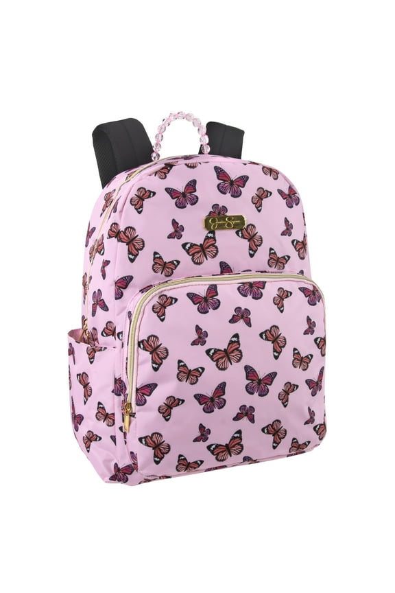 Women’s Designer Laptop Backpack with Side Pockets, Padded Shoulder Straps | Classic Modern Backpack for Women in Pink Butterflies