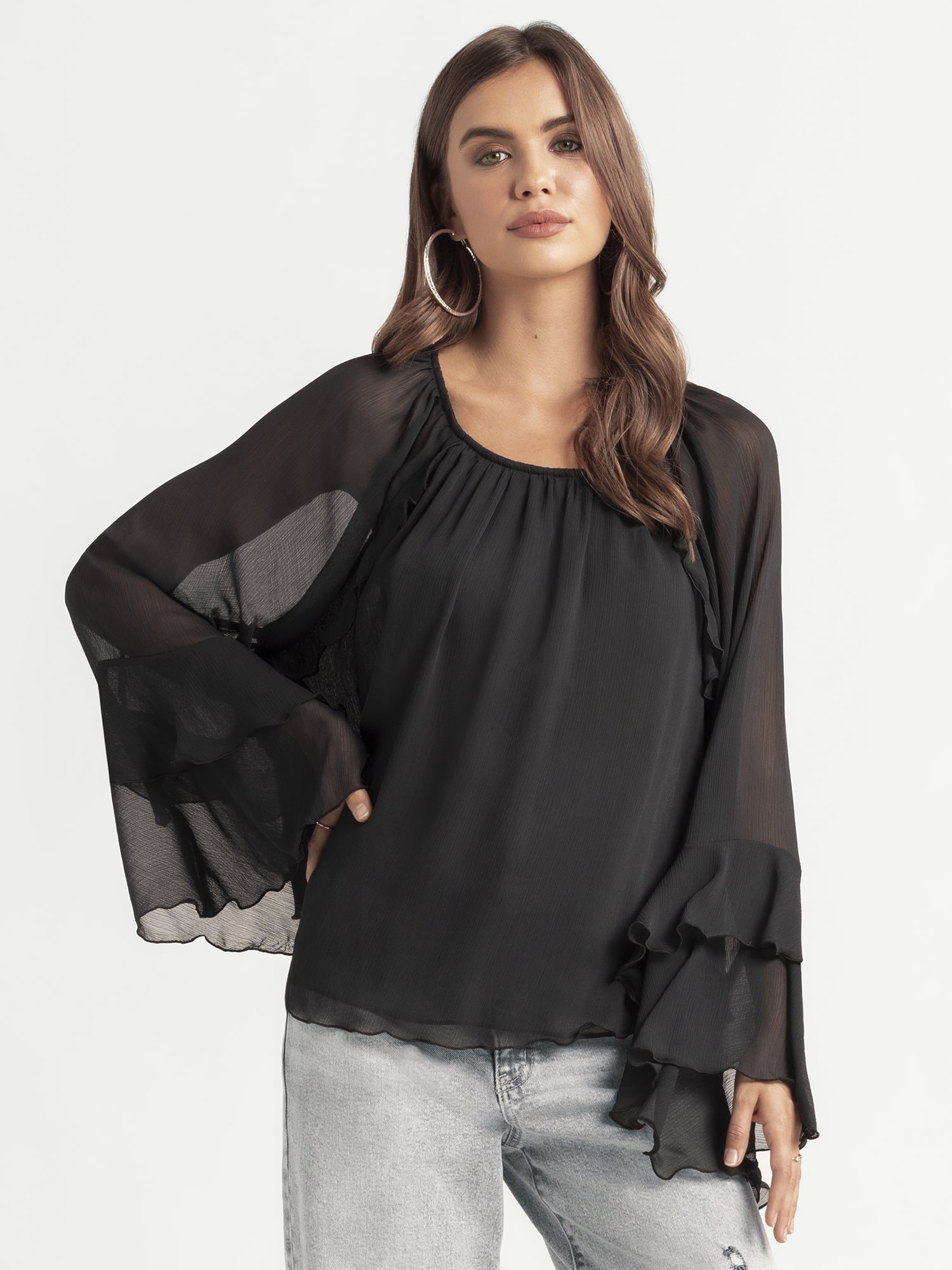Jessica Simpson Women's Elaine Ruffle Blouse with Long