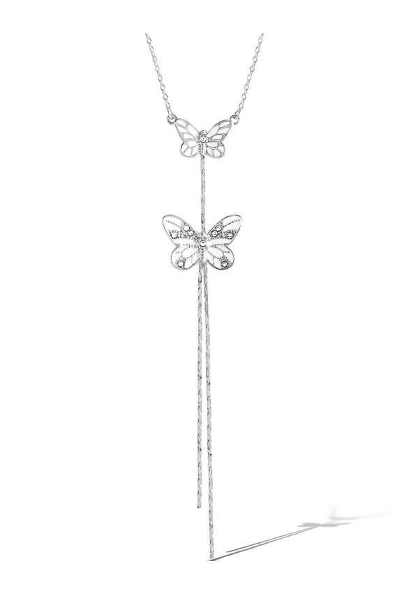 Women's Fashion Butterfly Silvertone Drop Necklace