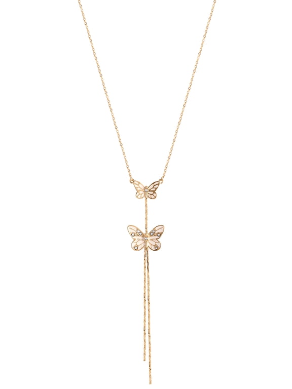 Women's Gold-tone Butterfly Fringe Y Necklace