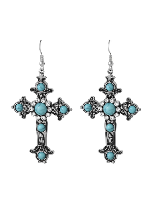 Women's Faux Turquoise Cross Earrings
