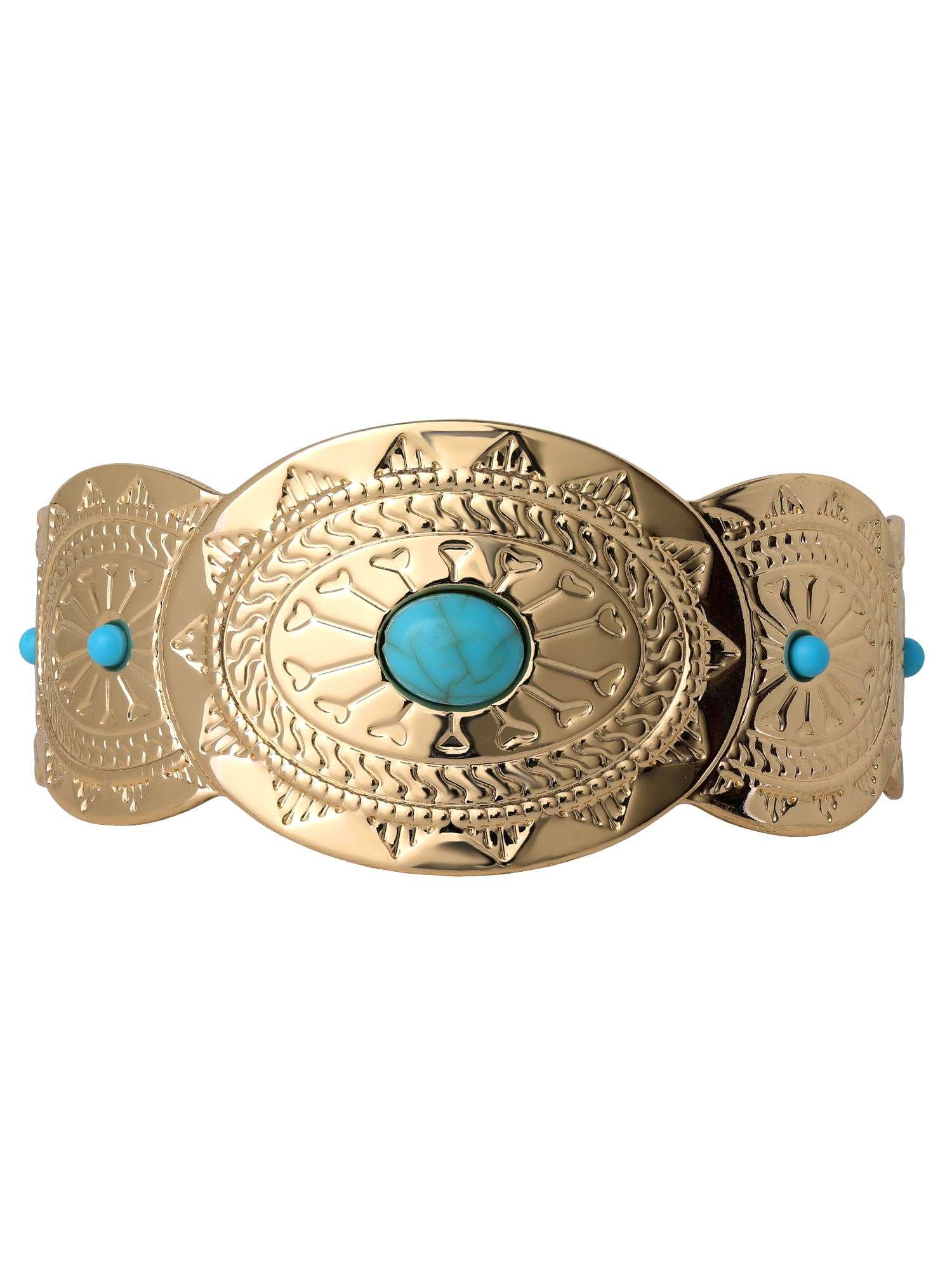 Jessica Simpson Women's Gold-Tone Faux Turquoise Engraved Cuff Bracelet