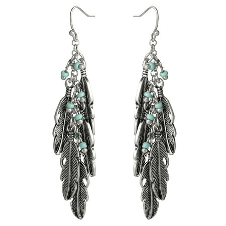 Jessica Simpson Women’s Feather and Faux Turquoise Dangle Earrings