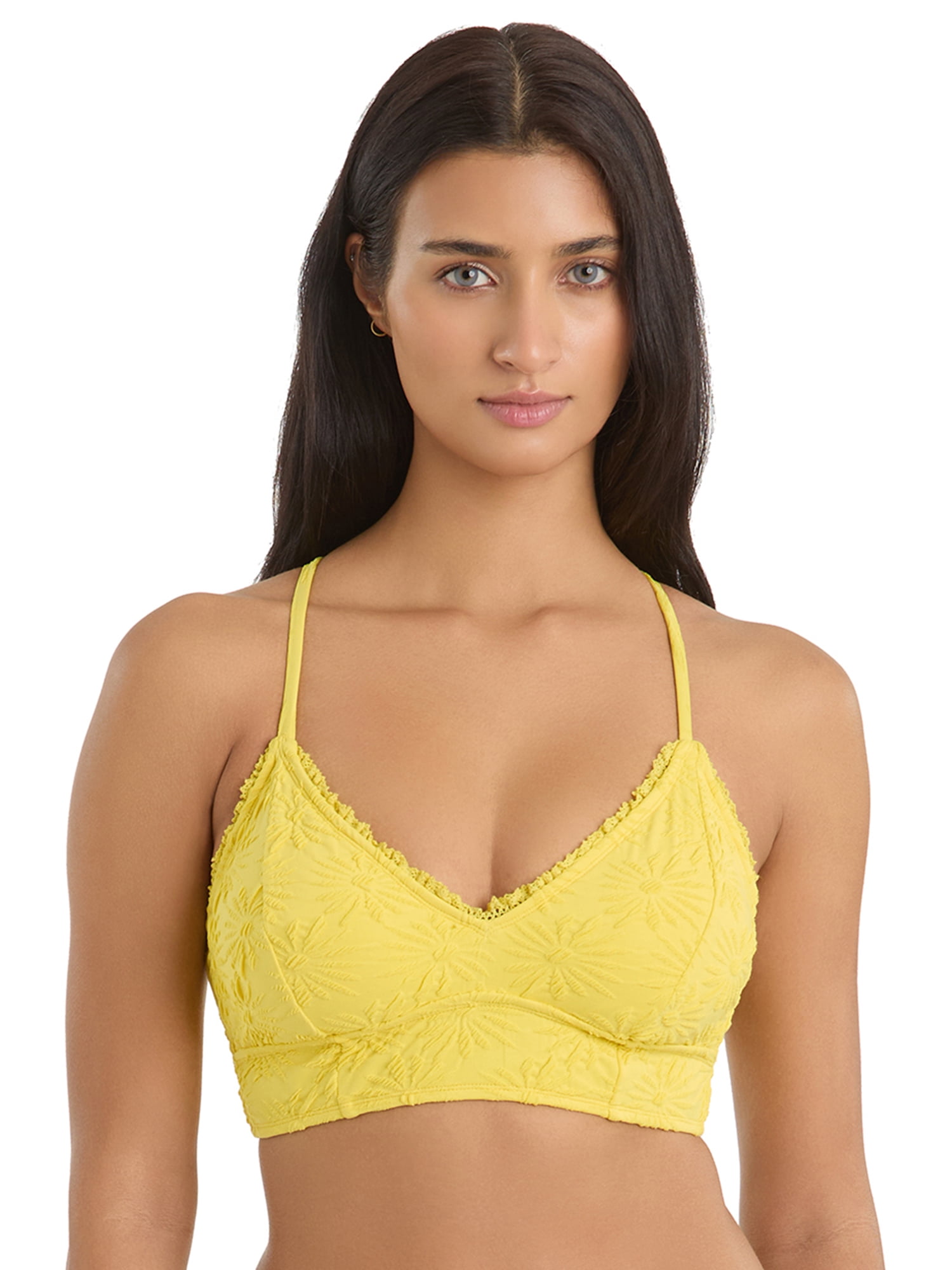 Jessica Simpson Women's Textured Floral Longline Bikini Top, Sizes XS-2XL