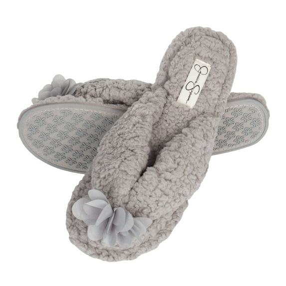 Jessica Simpson Women's Fluffy Pom Thong House Slide on Slippers with Memory Foam
