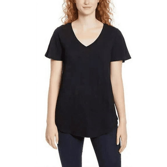 Jessica Simpson Women's Flutter Sleeve Tee Relaxed Fit V-Neck T-Shirt-Black / S