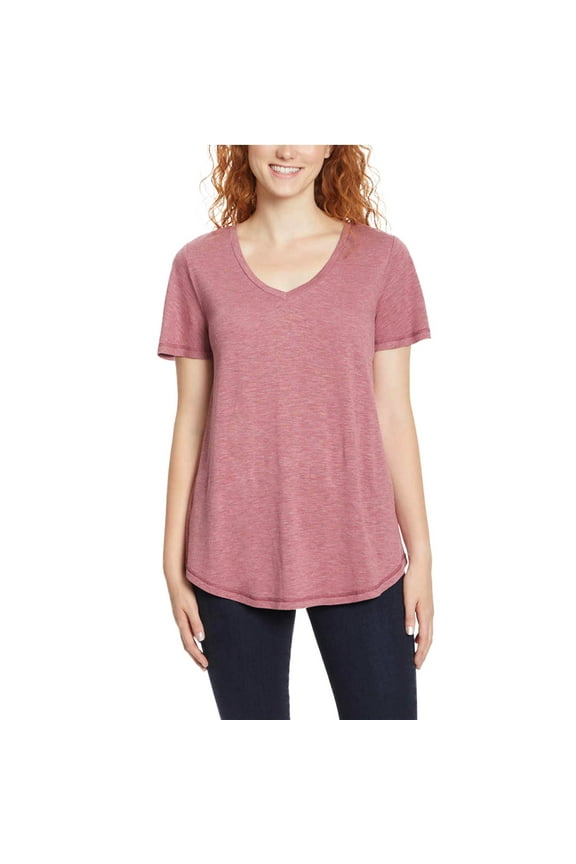 Women's Flutter Sleeve Tee Relaxed Fit V-Neck T-Shirt-Pink / S