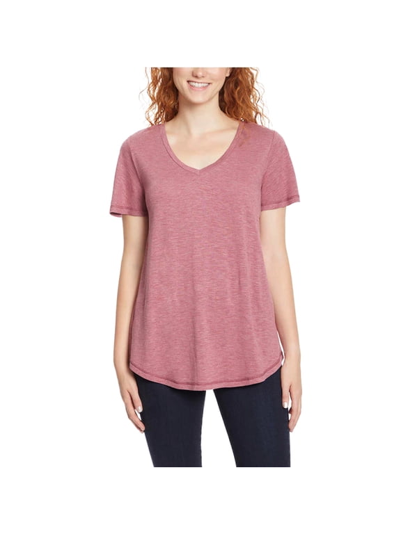 Women's Flutter Sleeve Tee Relaxed Fit V-Neck T-Shirt-Pink / XL