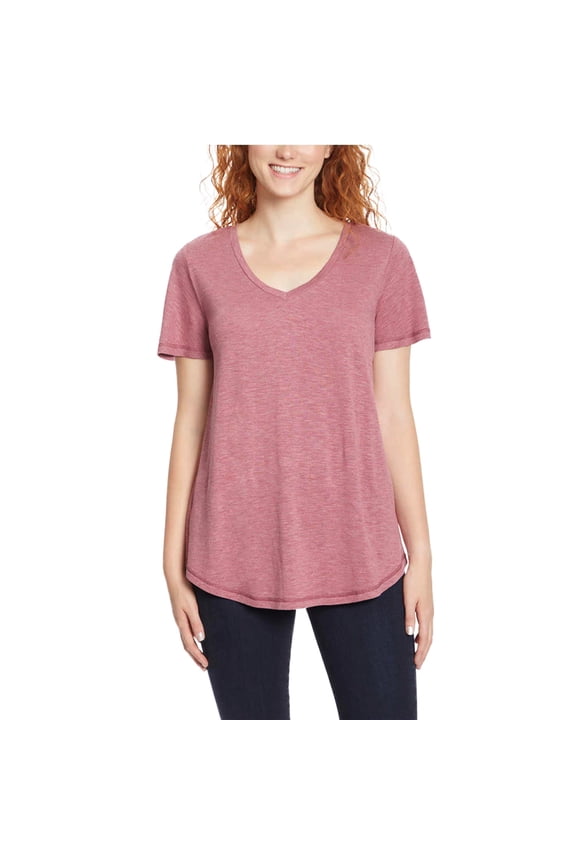 Women's Flutter Sleeve Tee Relaxed Fit V-Neck T-Shirt-Pink / XL
