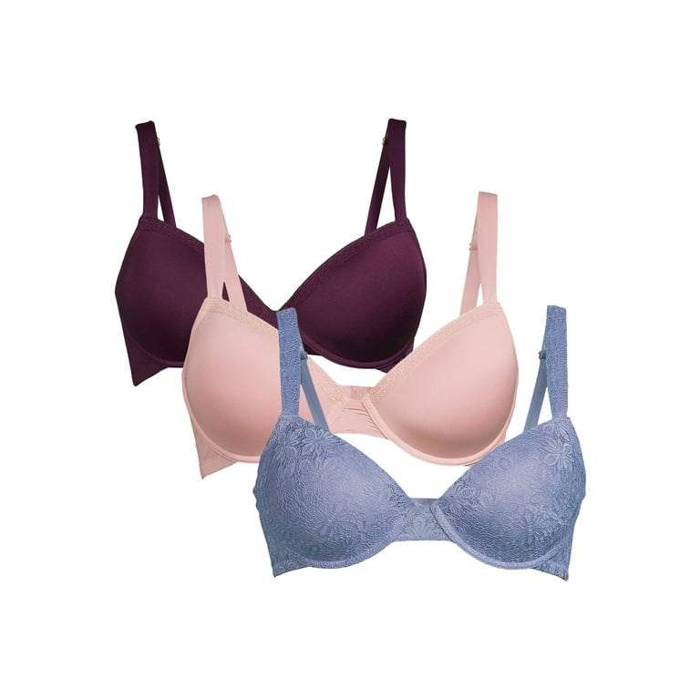 Jessica Simpson Women s Full Figure TShirt Bras in Allover Lace and Micro 3 Pack Walmart