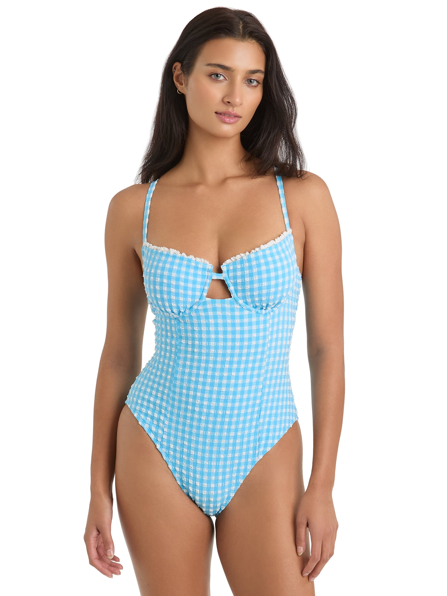Jessica Simpson Women's Gingham Underwire One-Piece Swimsuit, Sizes XS-2XL