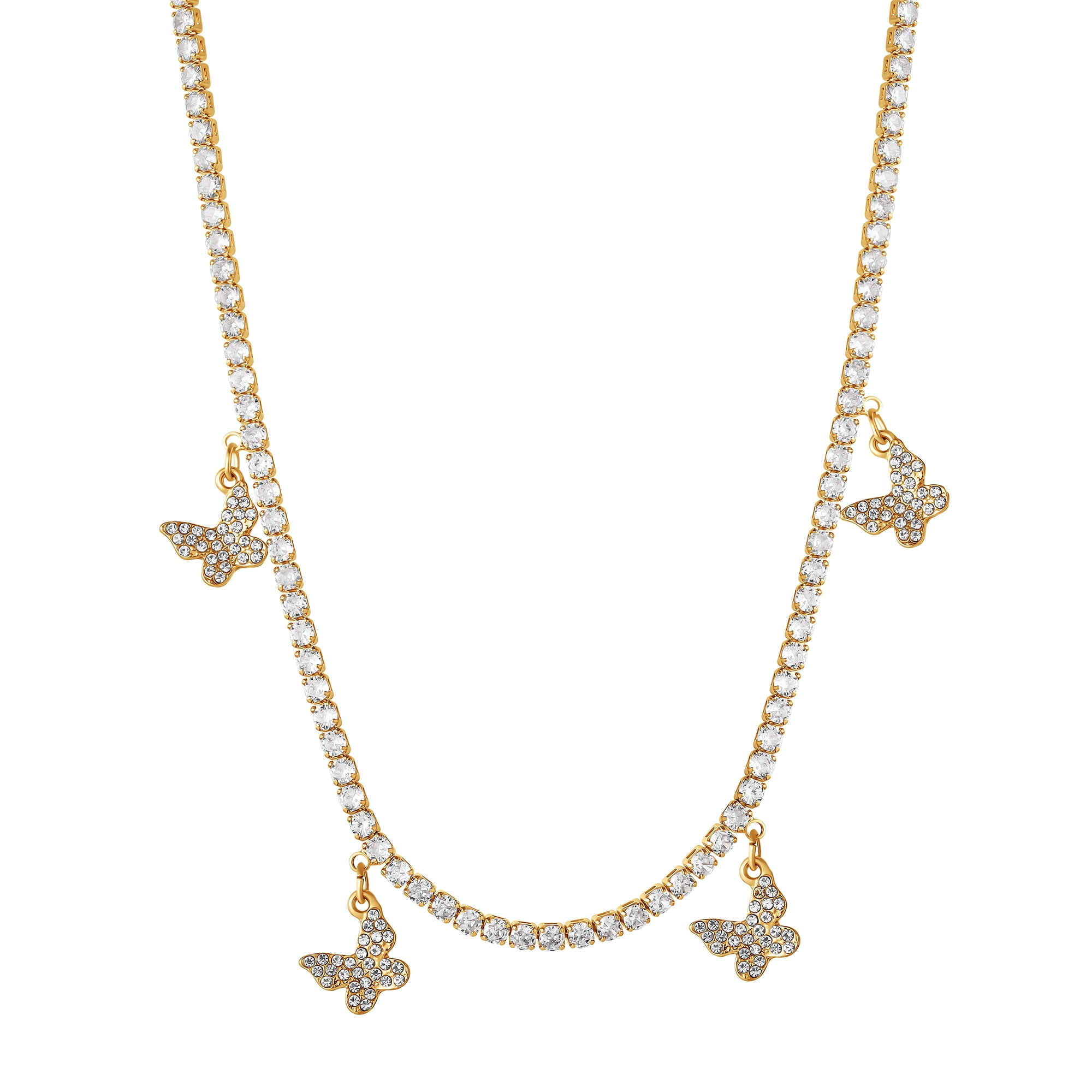 Jessica Simpson Women's Glass Stone Butterfly Dangle Necklace