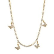 Jessica Simpson Womens Glass Stone Butterfly Dangle Necklace