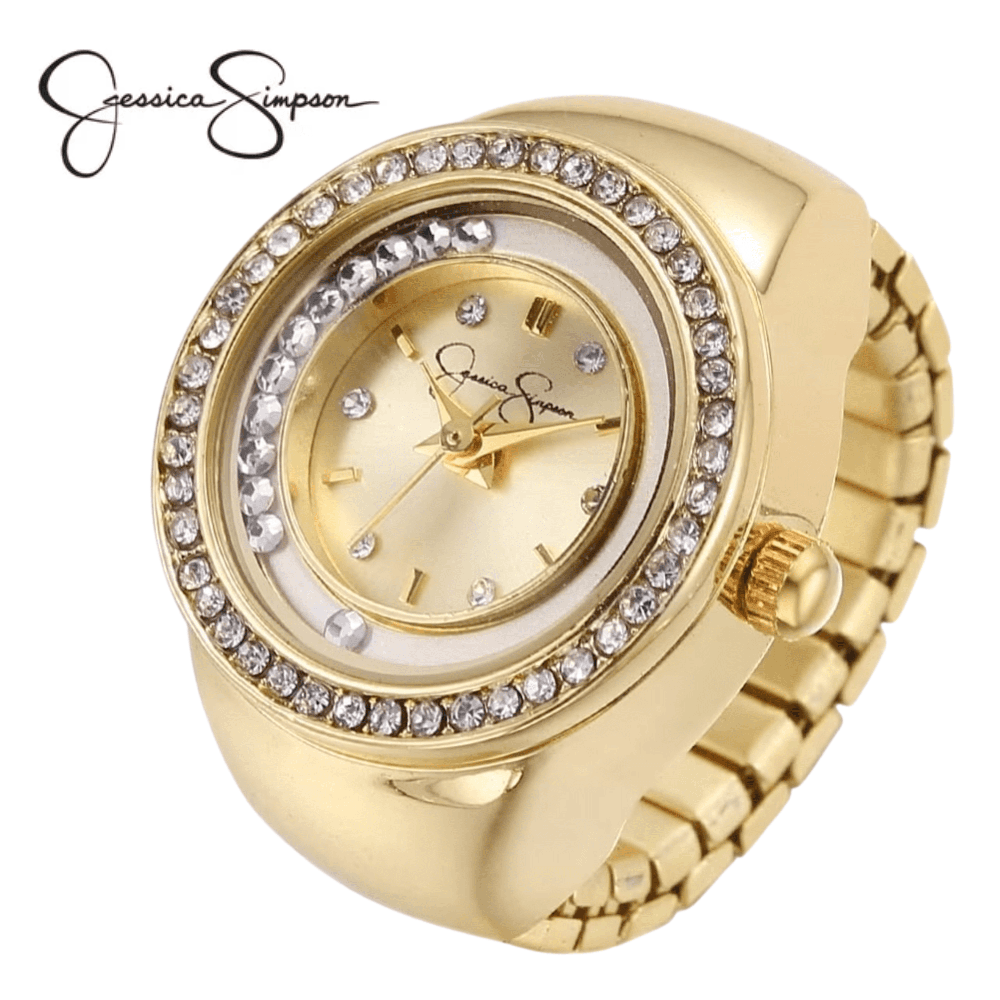 Silver Adjustable Ring Watch – Crystal Bezel Quartz Analog Mini Dial Stretch Jessica Simpson Women main image 4