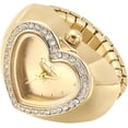 thumbnail image 1 of Jessica Simpson Women's Gold Adjustable Ring Watch – Crystal Heart Shaped Bezel, Quartz Analog Mini Dial, Stretch Band Fashion Jewelry Accessory, 1 of 6
