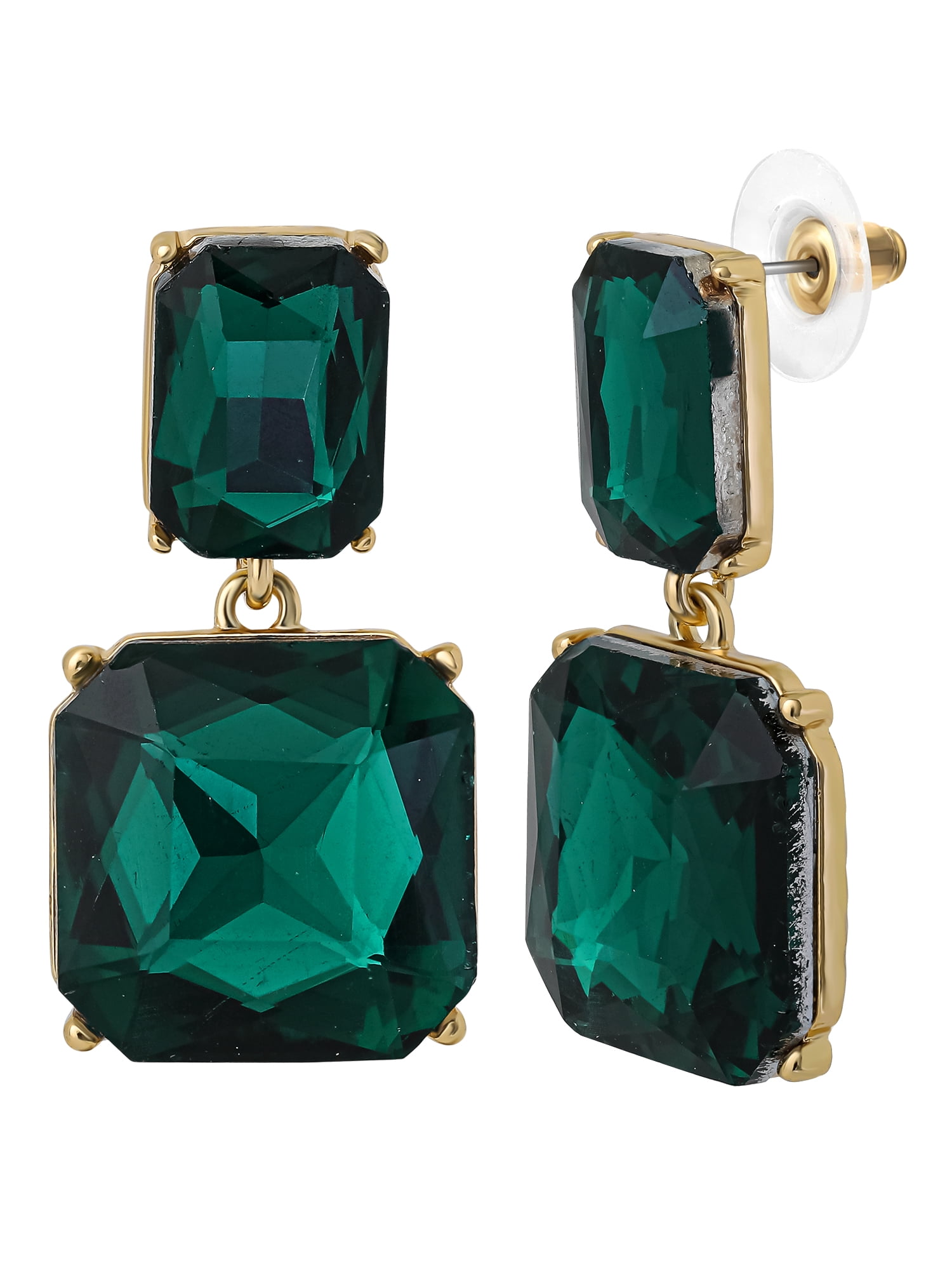 Jessica Simpson Women's Double Drop Green Stone Earrings