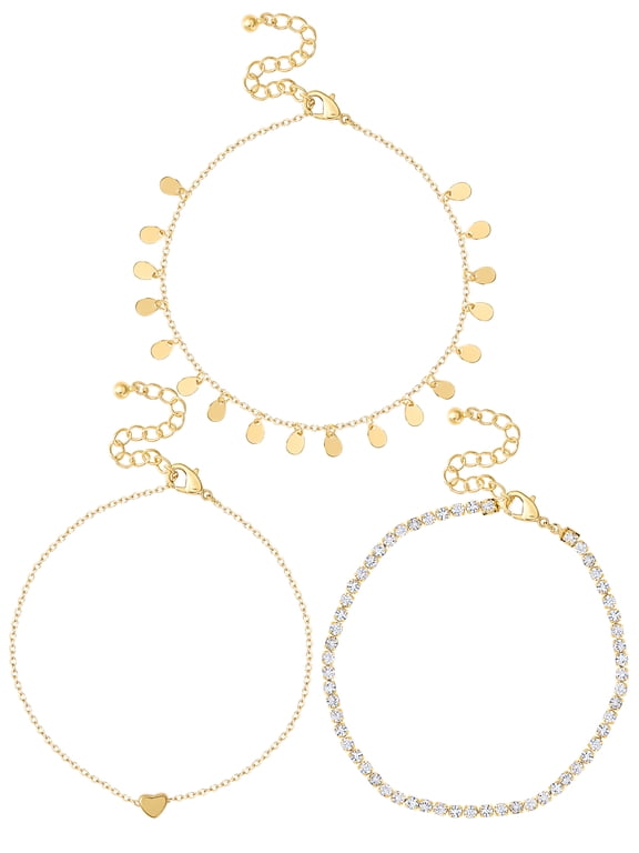 Women's Heart Anklet Set, 3-Piece