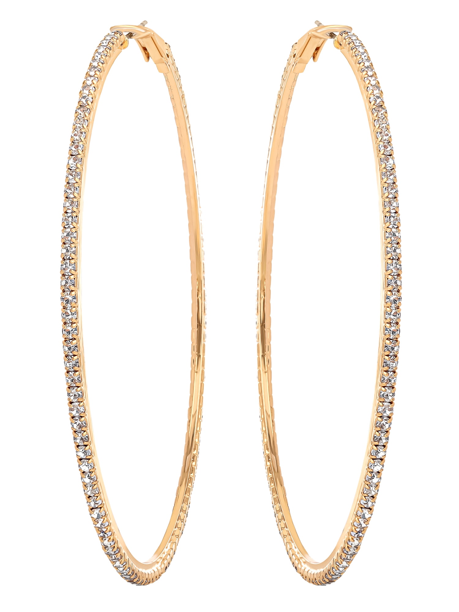 Jessica Simpson Women's Gold-Tone Rhinestone Hoop Earrings with Lever Closure