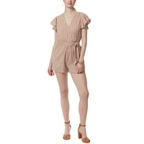 Jessica Simpson Women's Ilona Printed Flutter Sleeve Tie Waist Romper Brown Size Large