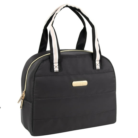 Jessica Simpson Women's Insulated Reusable Cooler Lunch Bag Tote with 1 Food Container for Work, Travel, Commute, Recreation, Beach and Picnic in Black