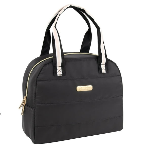 Jessica Simpson Women's Insulated Reusable Cooler Lunch Bag Tote with 1 Food Container for Work, Travel, Commute, Recreation, Beach and Picnic in Black