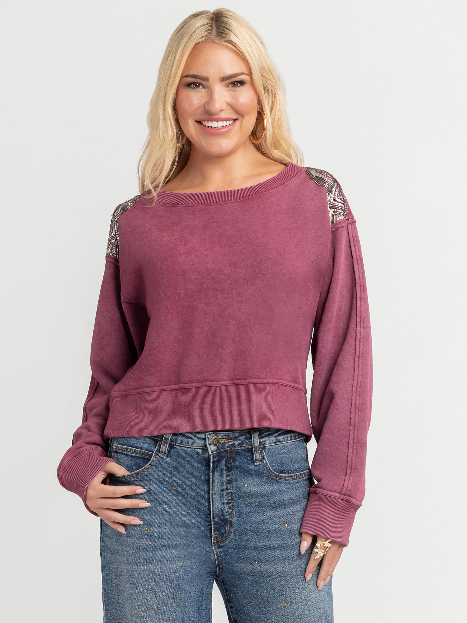 シズシズページ Jessica Simpson Women's Khissa Crew Neck Pullover, Sizes XS-XL