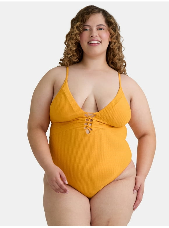Women’s Lace Up One Piece Swimsuit, Sizes XS-L